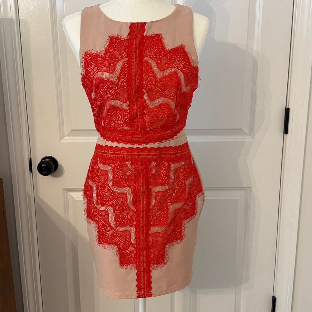 Red Lace Overlay Dress Sz M - Open Back